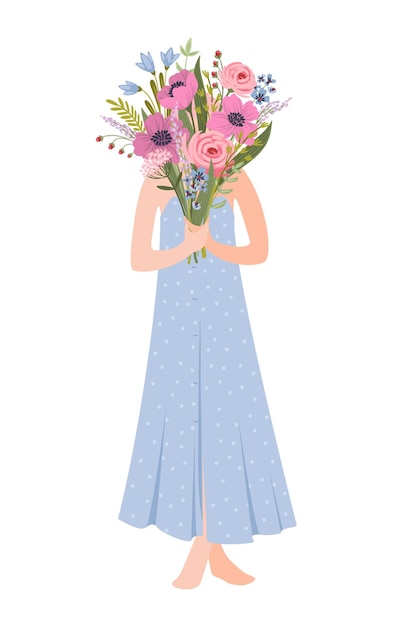 Ilustração isolada de uma mulher com flores Conceito para o Dia Internacional da Mulher e outros