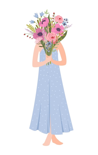 Ilustração isolada de uma mulher com flores conceito para o dia internacional da mulher e outros