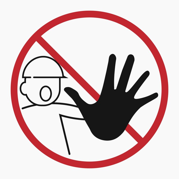 Vetor ilustração isolada de vermelho redondo travado homem gesto negado ou parar de levantar a mão
