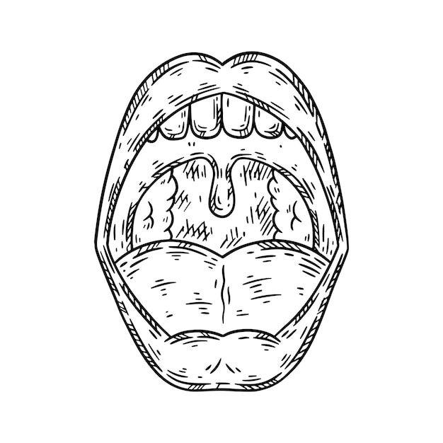 Ilustração isolada do vetor de esboço desenhado à mão de boca aberta humana