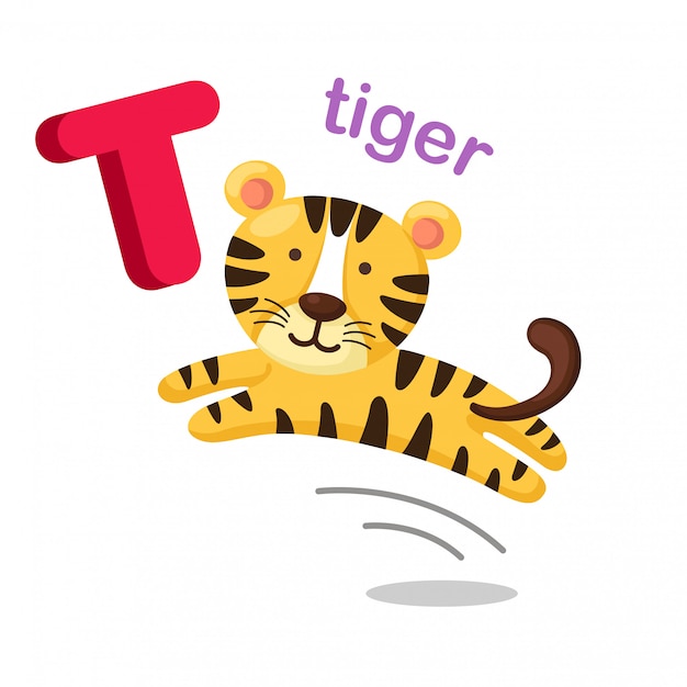 Ilustração isolado alfabeto letra t tigre