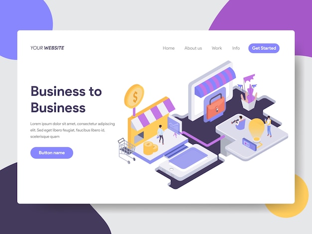 Ilustração isométrica de Business to Business para páginas da Web