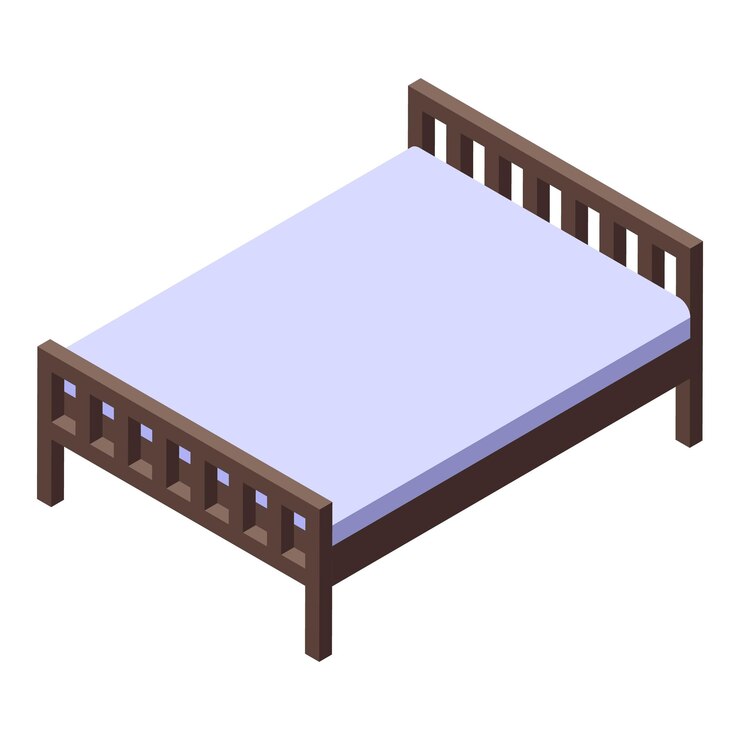 Vetor ilustração isométrica de cama de madeira com colchão