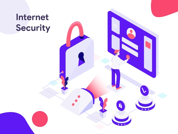 Ilustração isométrica de desconto de segurança de Internet