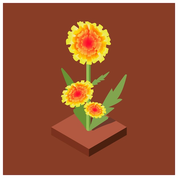 Ilustração isométrica de flores com fundo de folha vector