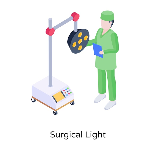 Ilustração isométrica de luz cirúrgica clínica