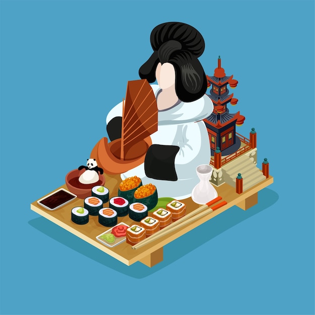 Ilustração isométrica de sushi