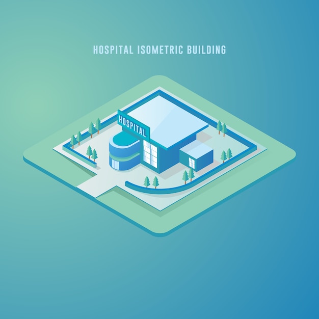 Vetor ilustração isométrica de vetor representando o edifício do hospital