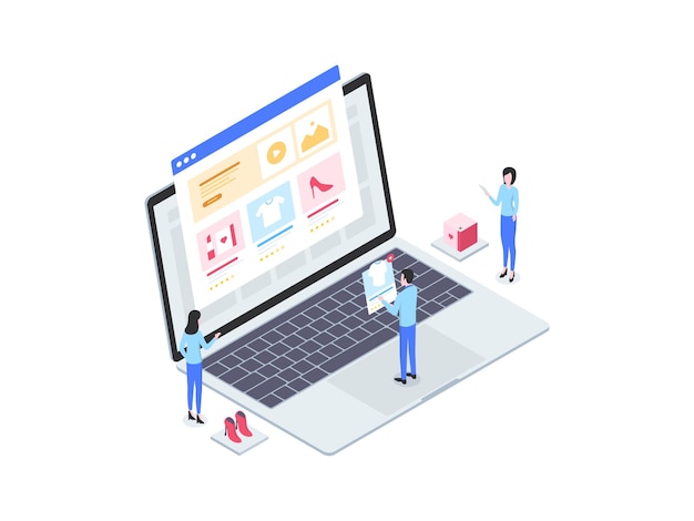 Ilustração isométrica do produto de comércio eletrônico. Adequado para aplicativo móvel, site, banner, diagramas, infográficos e outros ativos gráficos.