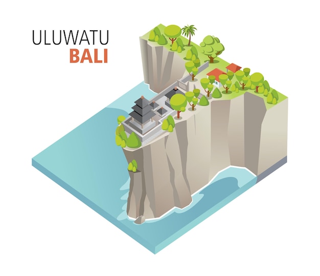 Ilustração isométrica do templo de uluwatu em bali