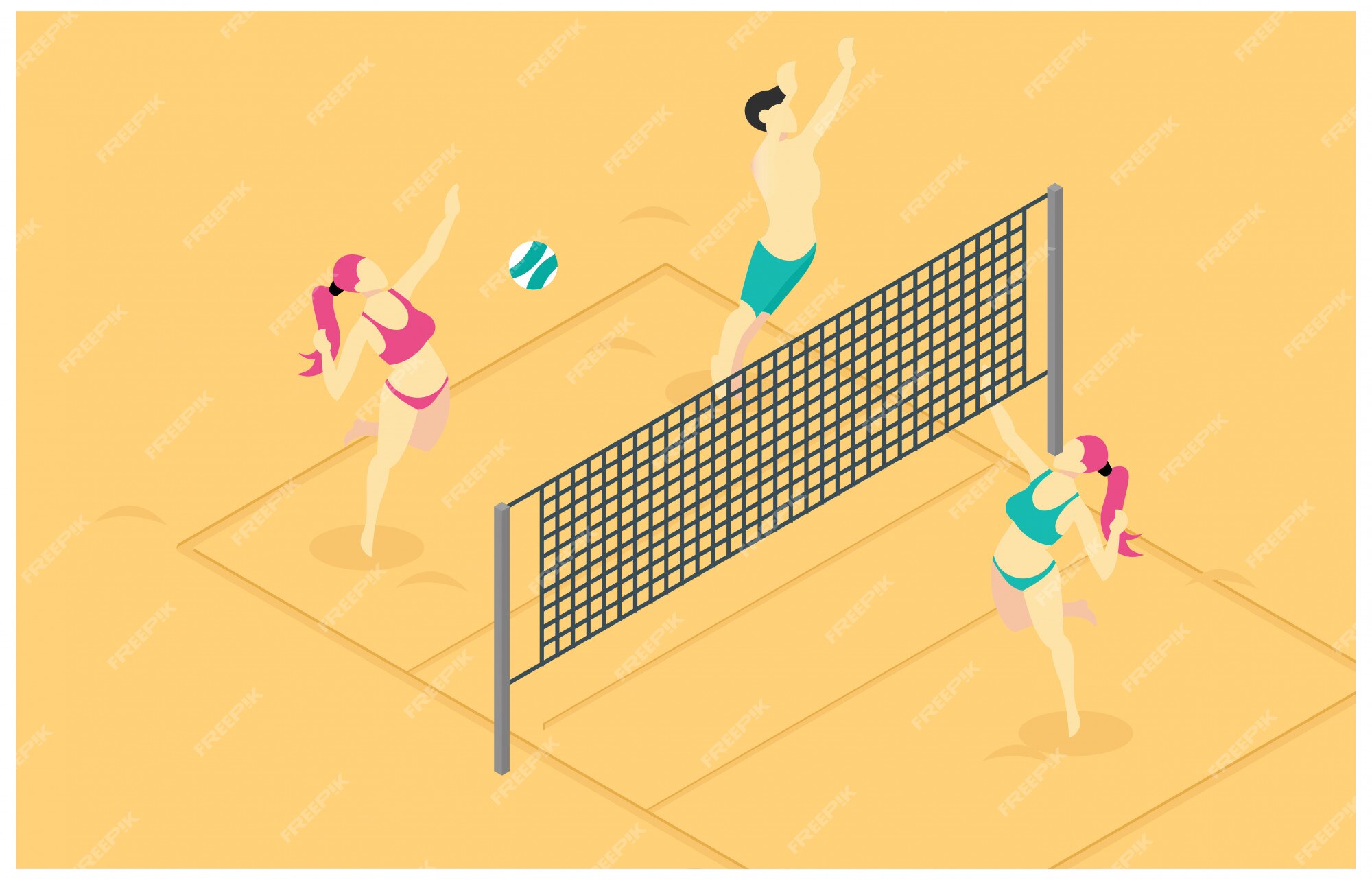 pessoas jogar voleibol em a de praia - a conceito do de praia voleibol é  uma popular esporte, ativo jogos em a de praia. vetor plano ilustração  24183594 Vetor no Vecteezy