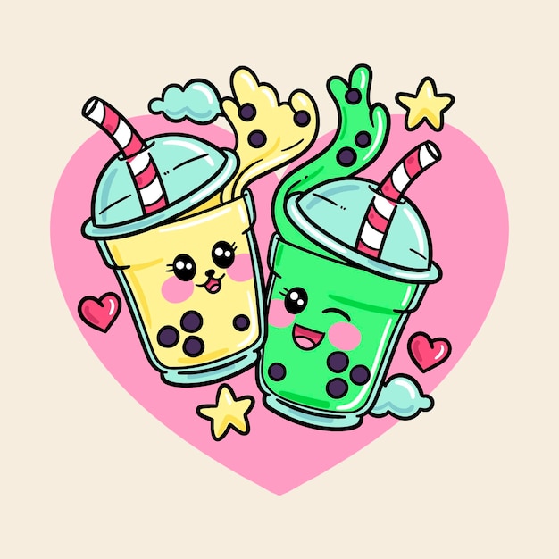 Ilustração kawaii bubble tea