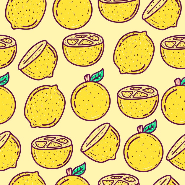 Ilustração kawaii doodle cartoon lemon fruit pattern