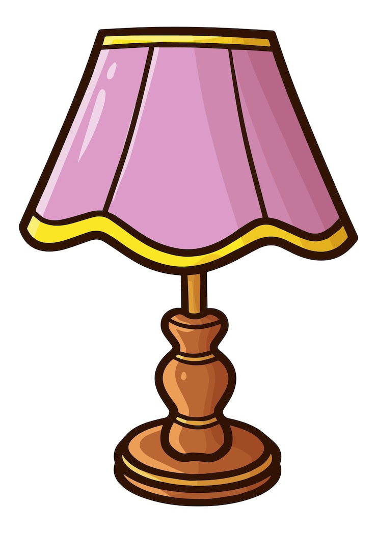 Vetor ilustração legal e clássica dos desenhos animados da lâmpada de mesa de madeira roxa