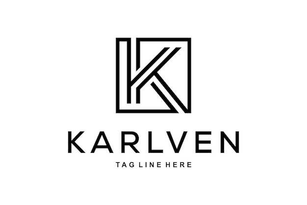 Ilustração letra de sinal moderno K que está na linha com o design do logotipo da caixa