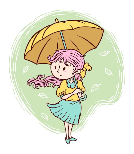 Ilustração linda garota e guarda-chuva