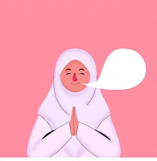 Ilustração linda garota vestindo saudação hijab