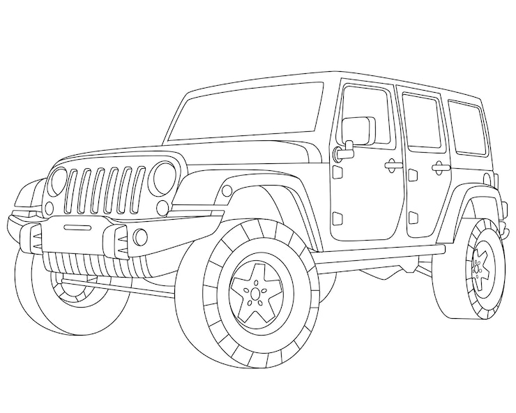 Vetor ilustração linear de um caminhão de carro em vetor