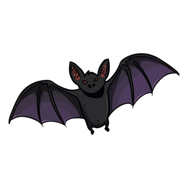 Vetor ilustração linear vetorial do morcego voador estilo cômico engraçado doodle de morcego de contorno bonito ícone isolado de doodle desenhado à mão símbolo de destaques de mídia elemento para halloween ou tema de bruxaria pagã