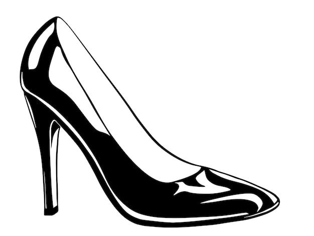 Vetor ilustração lineart vetorial de sapato de couro envernizado de salto alto preto isolado em fundo branco
