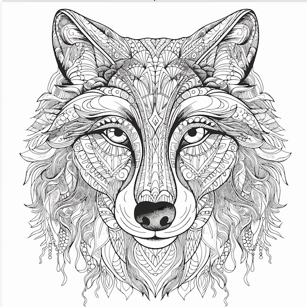 ilustração livro de colorir página cabeça lobo
