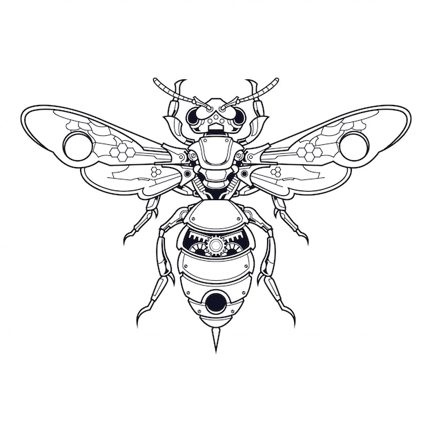 Ilustração mecânica da abelha e design do tshirt
