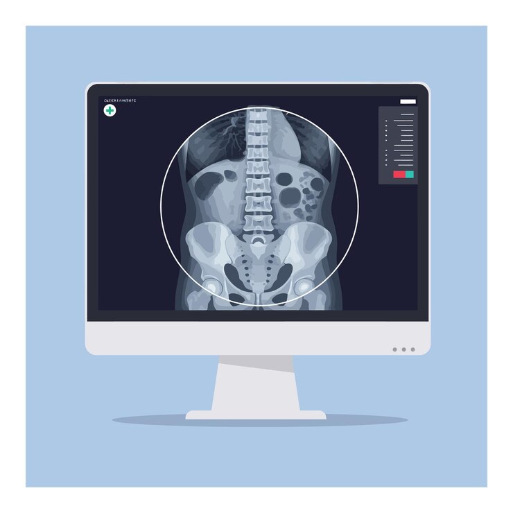 Vetor ilustração médica detalhada de uma coluna vertebral e pélvis em uma arte vetorial de tela de computador de design plano