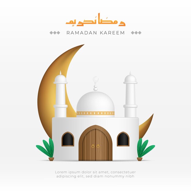 Ilustração mínima de ramadan kareem com mesquita e crescente