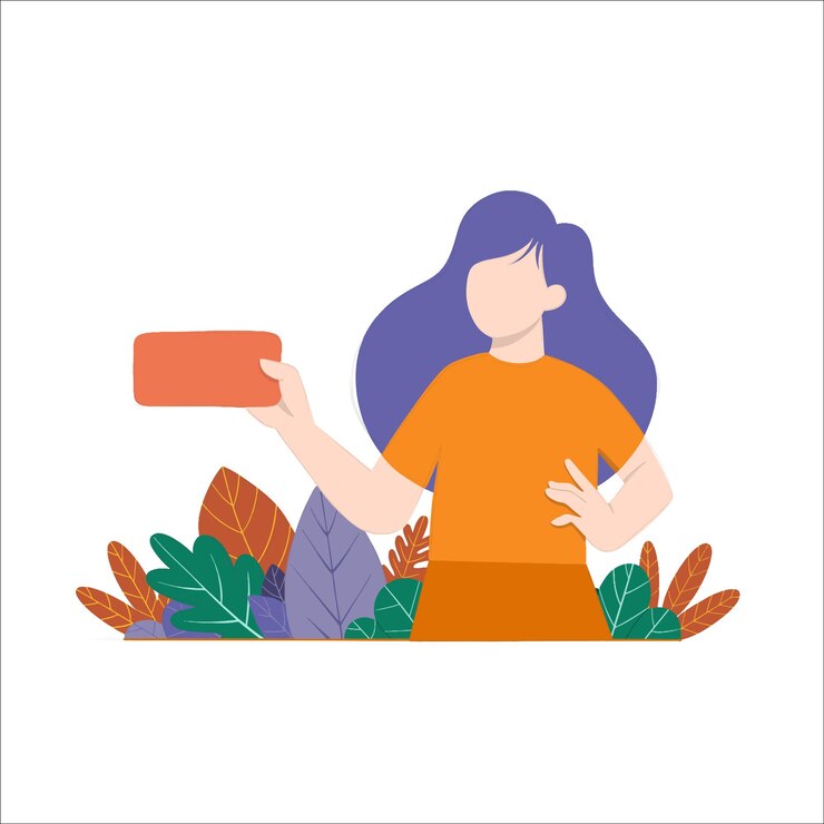 Ilustração mulher vetor plana com floral atrás