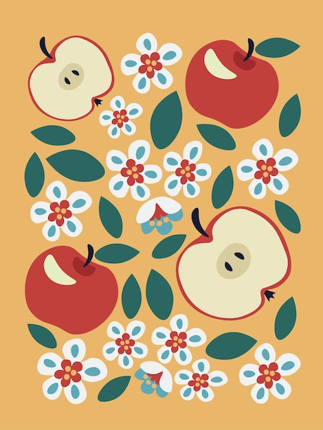 Ilustração na moda fofa de maçãs