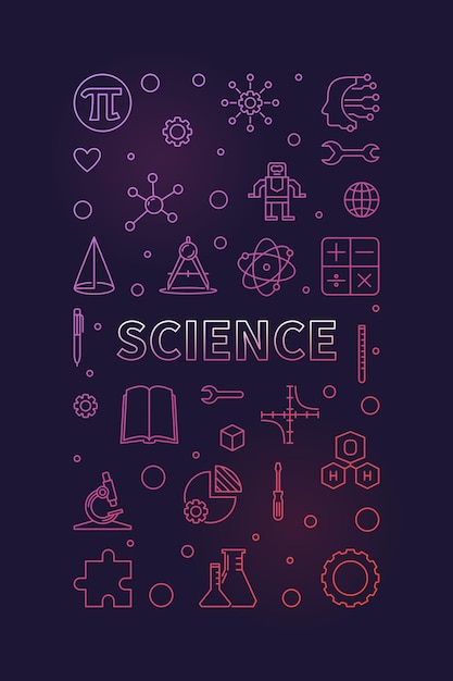 Ilustração ou banner colorido de linha fina de vetor mínimo vertical de ciência
