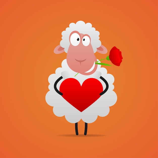 Ilustração, ovelha apaixonada sorrindo e segurando coração, formato eps 10