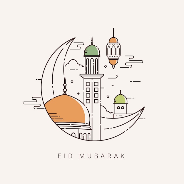 Ilustração para a celebração do eid mubarak com design de arte linha