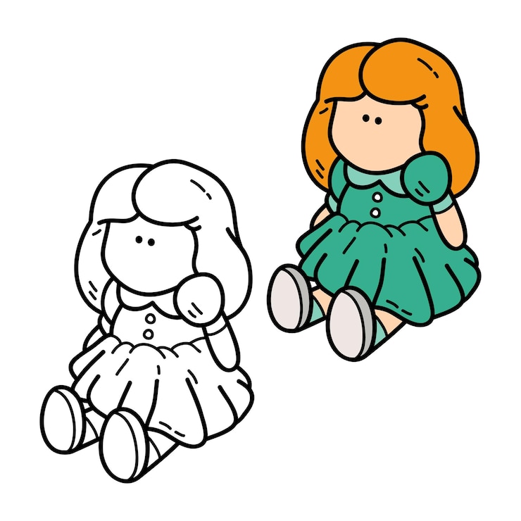 Vetor ilustração para colorir da boneca doodle