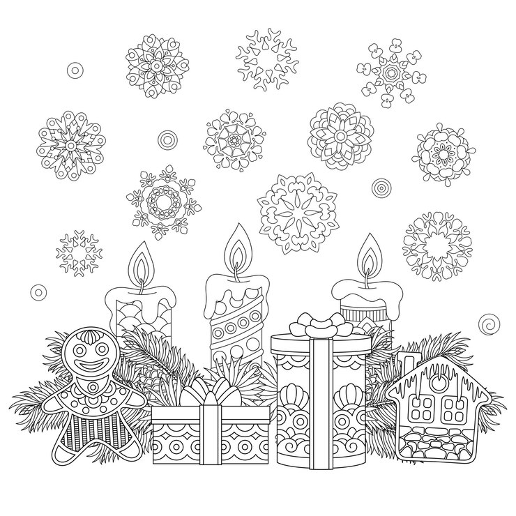 Vetor ilustração para colorir de natal. design de arte de linha para página de livro de colorir adulto.