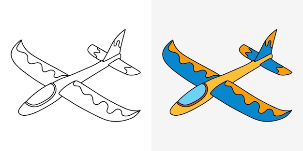 Vetor ilustração para colorir infantil com avião