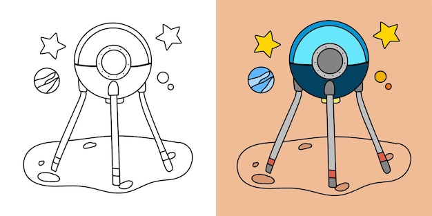 Vetor ilustração para colorir infantil com nave espacial