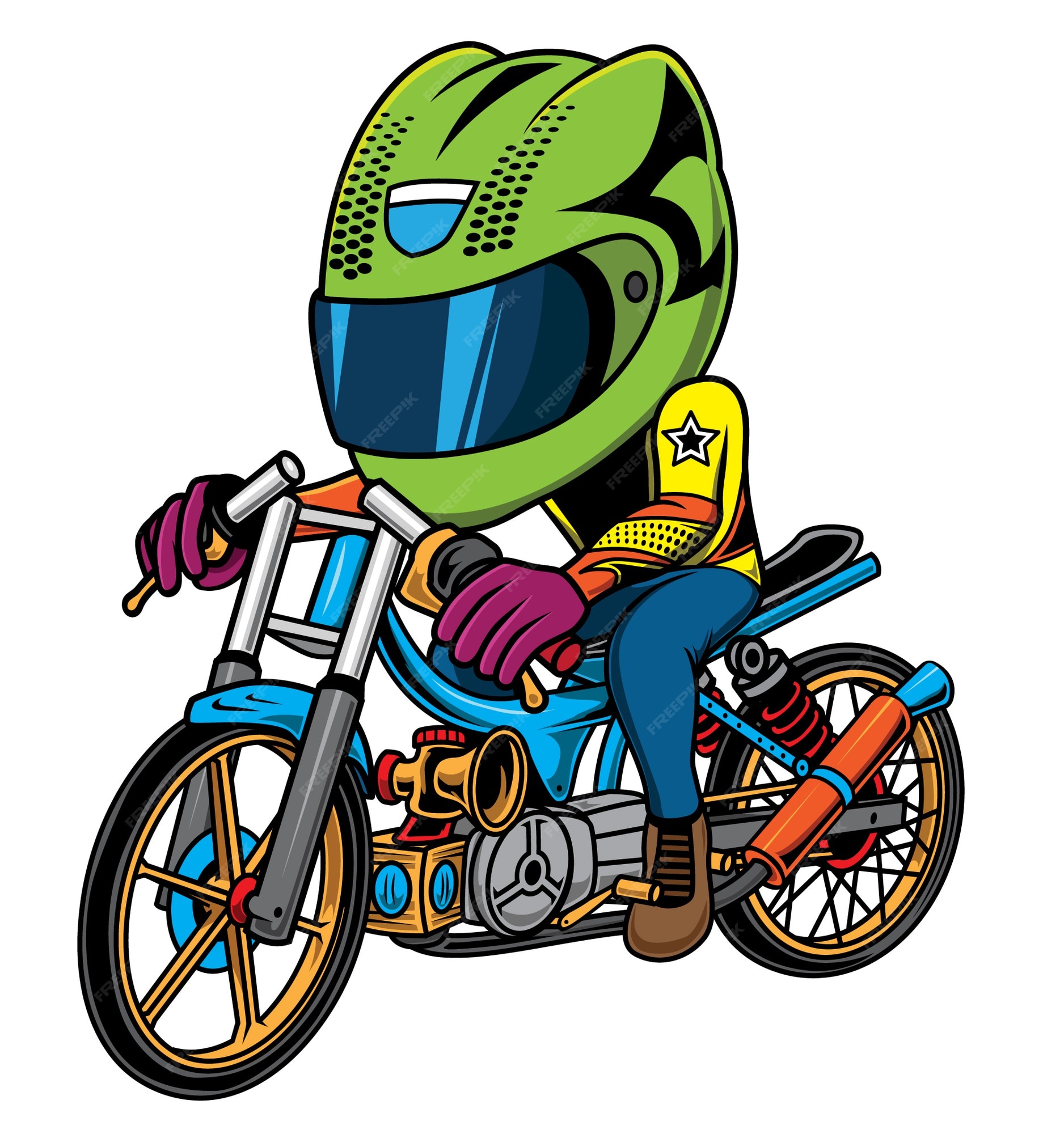 Ilustração piloto de moto de corrida de arrancada