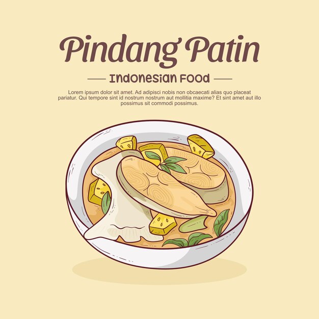 Vetor ilustração pintada à mão de pindang patin comida indonésia