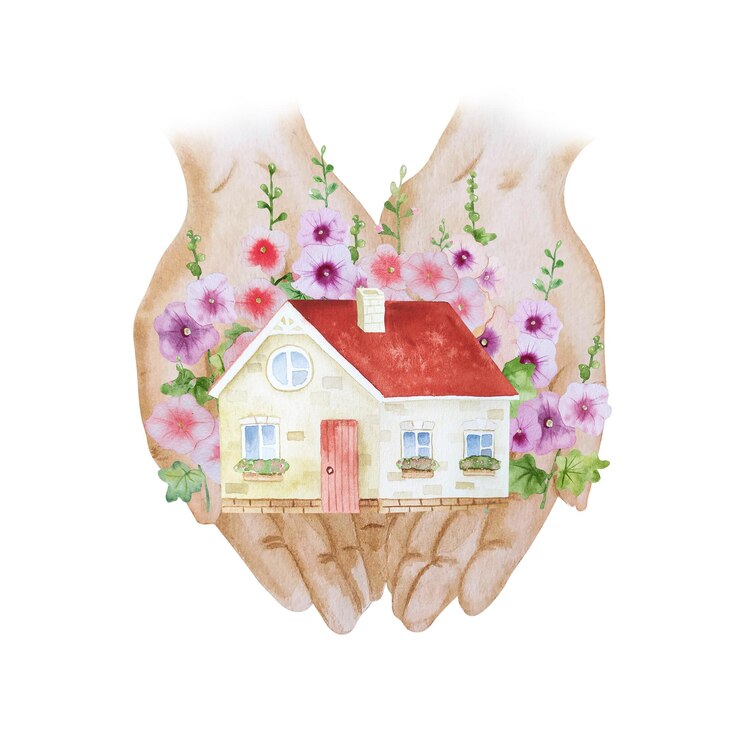 Vetor ilustração pintada à mão em aquarela de mãos abertas com pouca casa