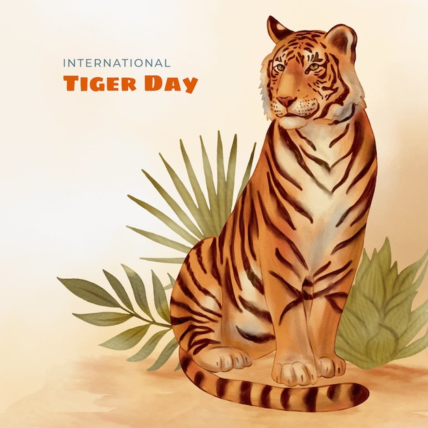 Vetor ilustração pintada à mão para celebração e conscientização do dia internacional do tigre