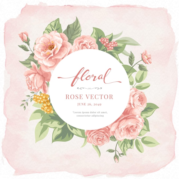 Ilustração pintada digital de flor de rosa e folha botânica