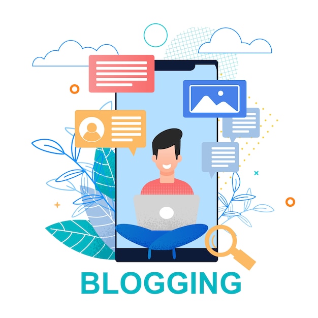 Ilustração plana Blogging. Tela do smartphone.