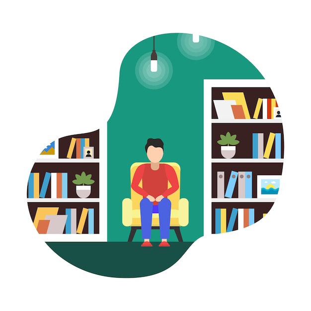 Ilustração plana Coworking Library, Cartoon.