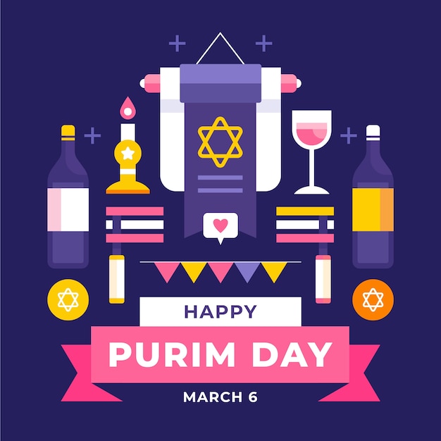 Vetor ilustração plana da celebração do feriado de purim