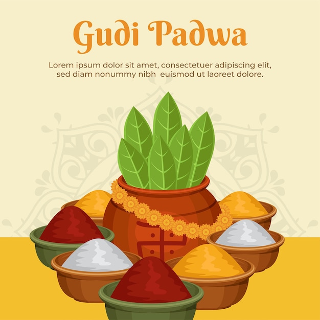 Vetor ilustração plana da celebração do festival gudi padwa