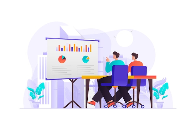 Ilustração plana da discussão de marketing