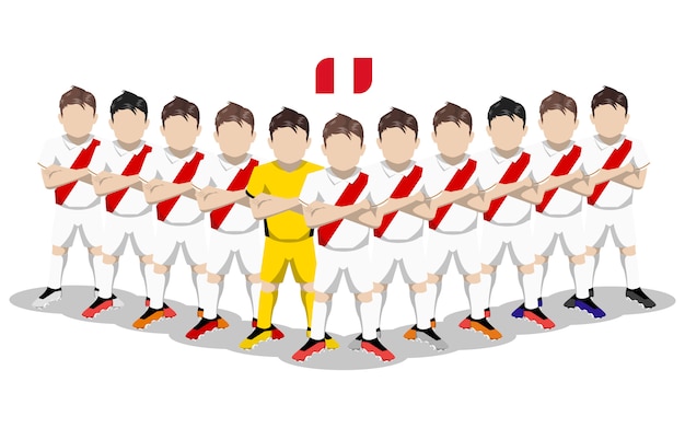 Ilustração plana da equipe nacional de futebol do peru para a competição da américa do sul