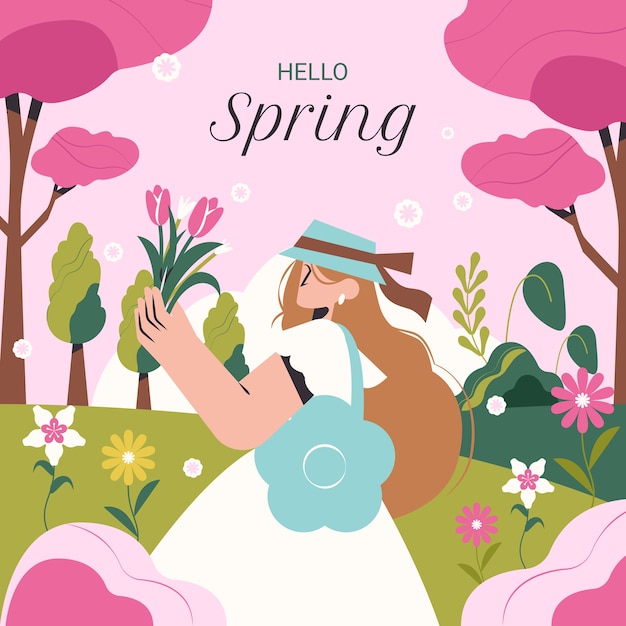 Ilustração plana da primavera.