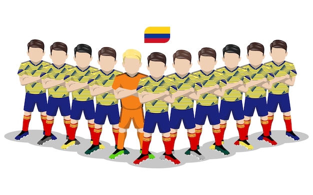 Ilustração plana da seleção nacional de futebol da colômbia para a competição na américa do sul